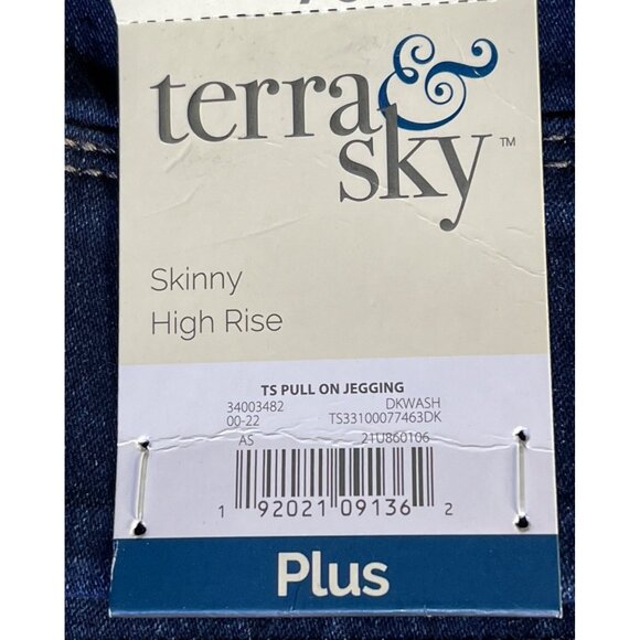 Terra & Sky Womens Plus Size 4X Skinny High Rise Pull On Jeggings Dark Wash - Picture 3 of 5